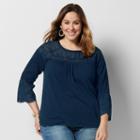 Plus Size Sonoma Goods For Life&trade; Embroidered Peasant Top, Women's, Size: 1xl, Dark Blue