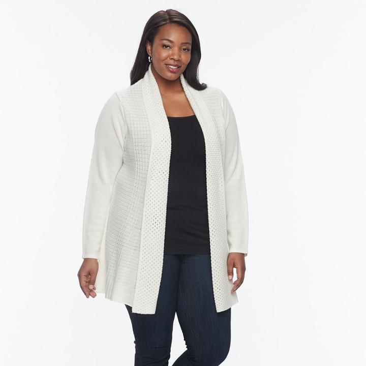 Plus Size Napa Valley Textured Open-front Cardigan, Women's, Size: 2xl, Natural