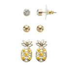 Yellow Pineapple & Ball Stud Nickel Free Earring Set, Women's