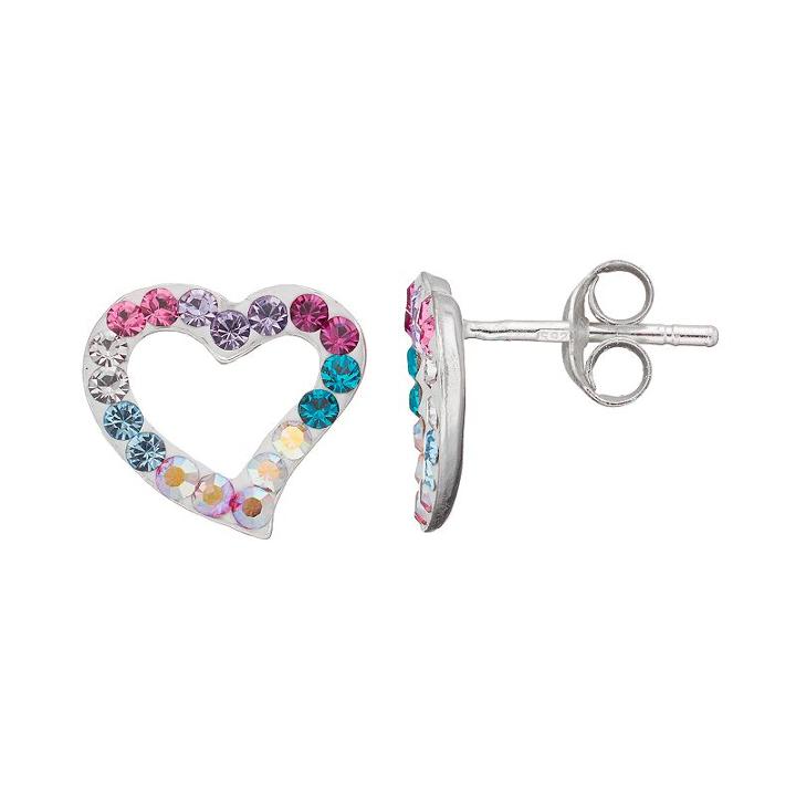 Charming Girl Crystal Sterling Silver Kid's Heart Stud Earrings - Made With Swarovski Crystals, Multicolor