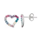 Charming Girl Crystal Sterling Silver Kid's Heart Stud Earrings - Made With Swarovski Crystals, Multicolor