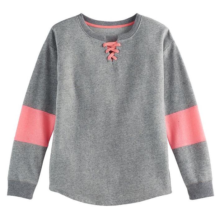 Plus Size Girls 7-16 So&reg; French Terry Glitter Lace-up Pullover, Size: 20 1/2, Grey