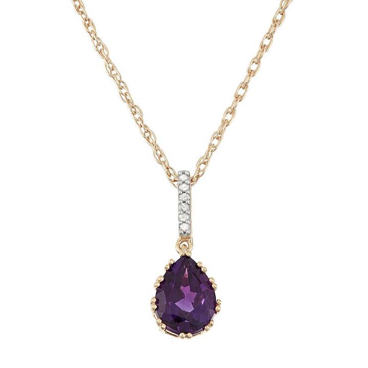 18k Gold Over Silver Amethyst & Diamond Accent Teardrop Pendant, Women's, Size: 18, Purple