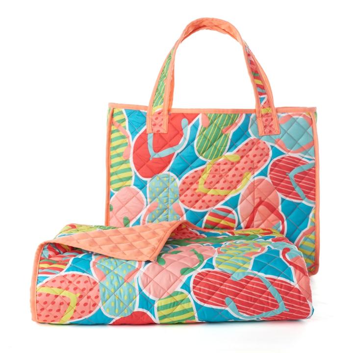 Celebrate Summer Together Flip Flop Quilted Beach Blanket & Tote, Adult Unisex, Size: 60x70, Multicolor
