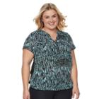 Plus Size Apt. 9&reg; Half-zip Mixed-media Top, Women's, Size: 2xl, Blue (navy)