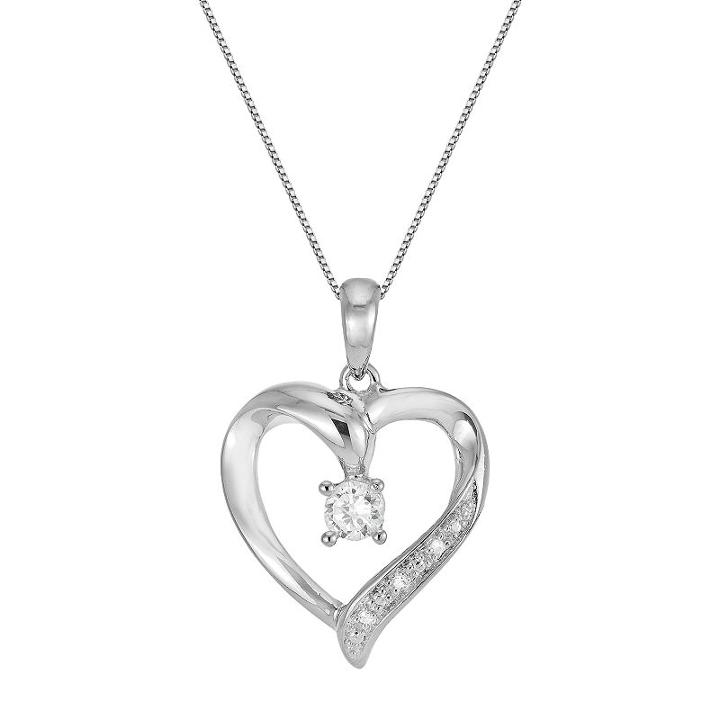 Diamonluxe Sterling Silver .22-ct. T.w. Simulated Diamond Heart Pendant, Women's, Size: 18, White