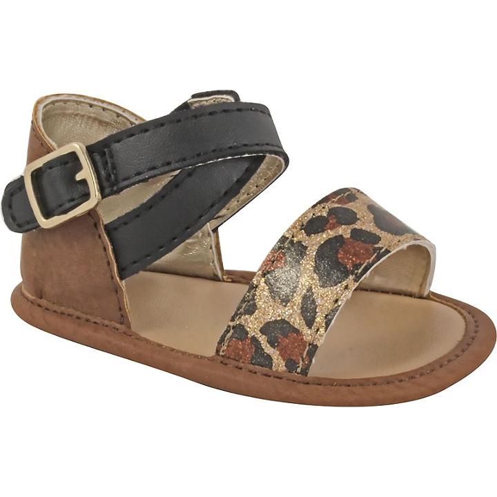 Baby Girl Wee Kids Leopard Metallic Crib Sandals, Size: 3, Multicolor