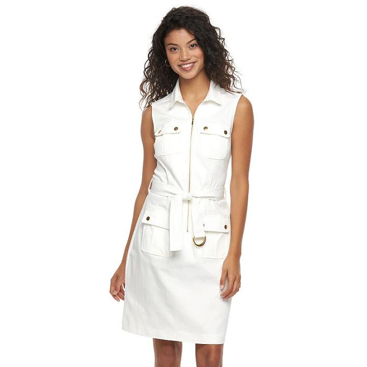 Women's Sharagano Denim Shirt Dress, Size: 16, White