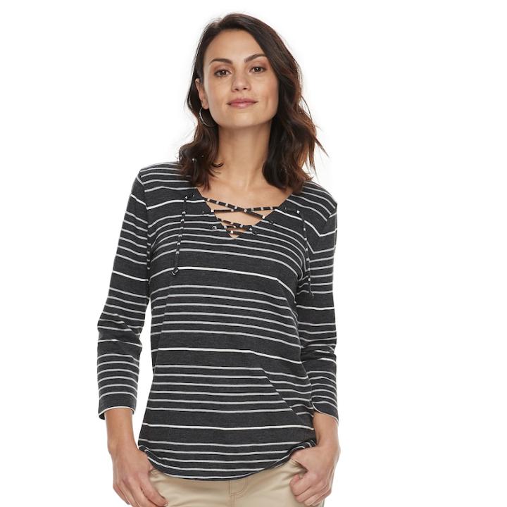 Petite Sonoma Goods For Life&trade; Lace-up Tee, Women's, Size: L Petite, Black