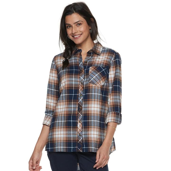 Women's Sonoma Goods For Life&trade; Essential Supersoft Flannel Shirt, Size: Xl, Dark Blue