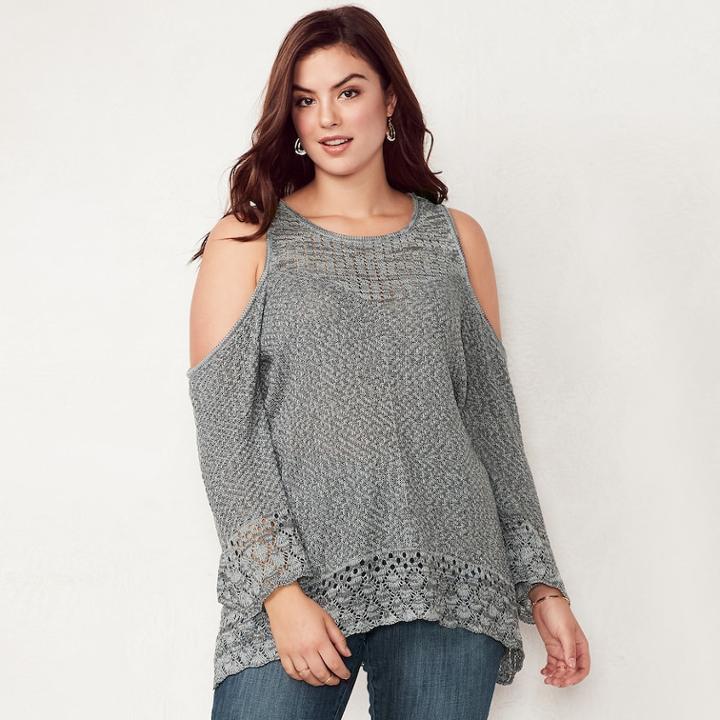 Plus Size Lc Lauren Conrad Pointelle Cold Shoulder Top, Women's, Size: 2xl, Med Grey