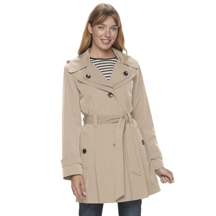 Women's Tower By London Fog Hooded Double-layer Lapel Rain Jacket, Size: Xl, Med Beige