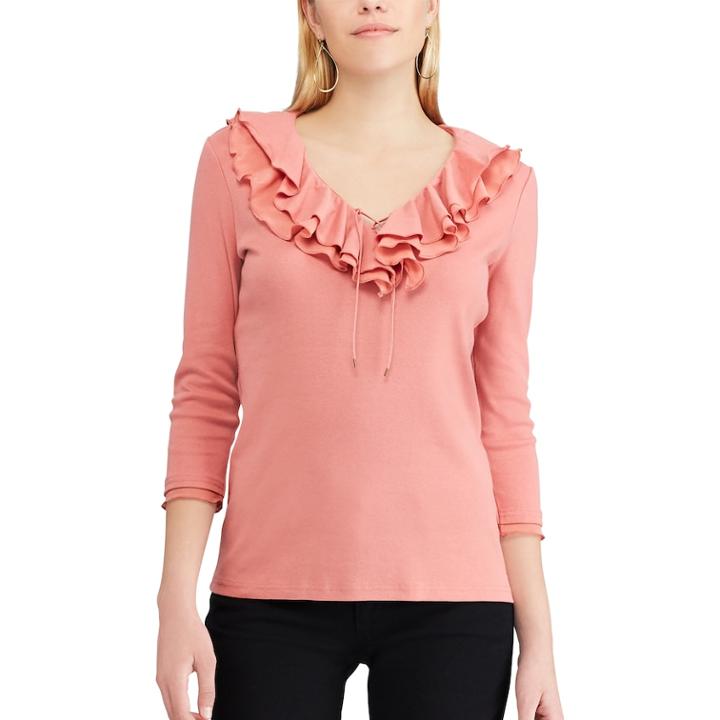 Women's Chaps Ruffled V-neck Top, Size: Large, Orange