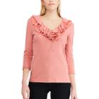 Women's Chaps Ruffled V-neck Top, Size: Large, Orange