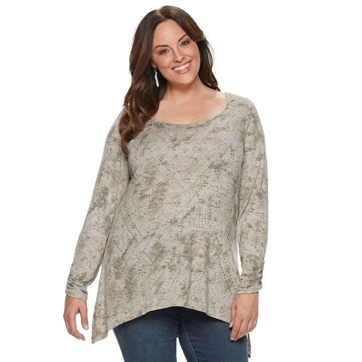 Plus Size World Unity Stud Sharkbite Top, Women's, Size: 0x, Brown