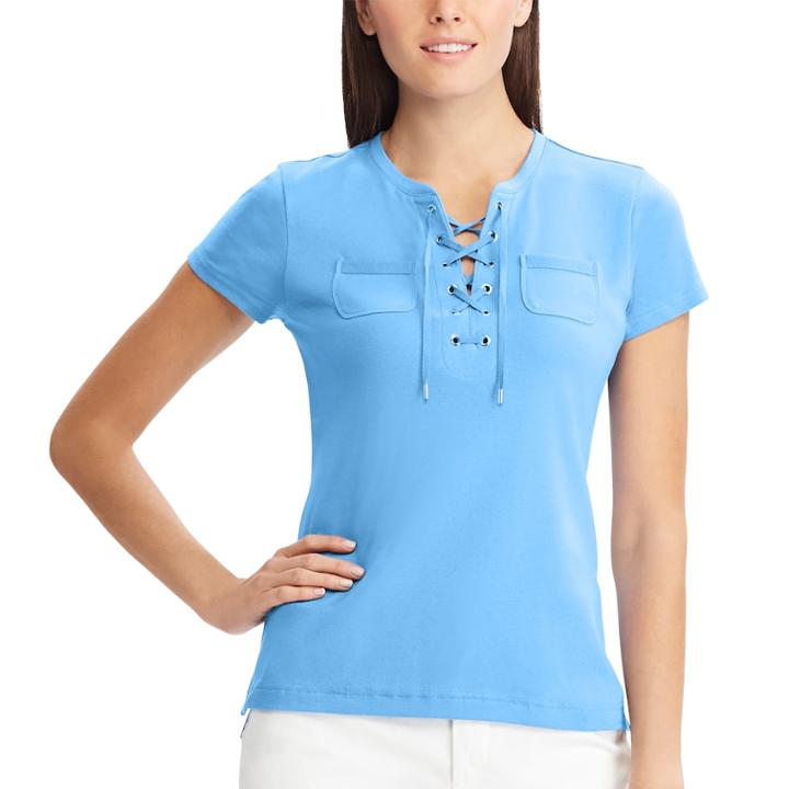 Women's Chaps Lace-up Cotton Tee, Size: Xl, Blue