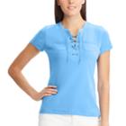 Women's Chaps Lace-up Cotton Tee, Size: Xl, Blue