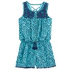 Girls 7-16 My Michelle Patterned Lace Front Romper, Size: Xl, Green Oth
