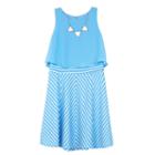 Girls 7-16 Iz Amy Byer Popover Bodice Striped Dress With Necklace, Girl's, Size: 12, Med Blue