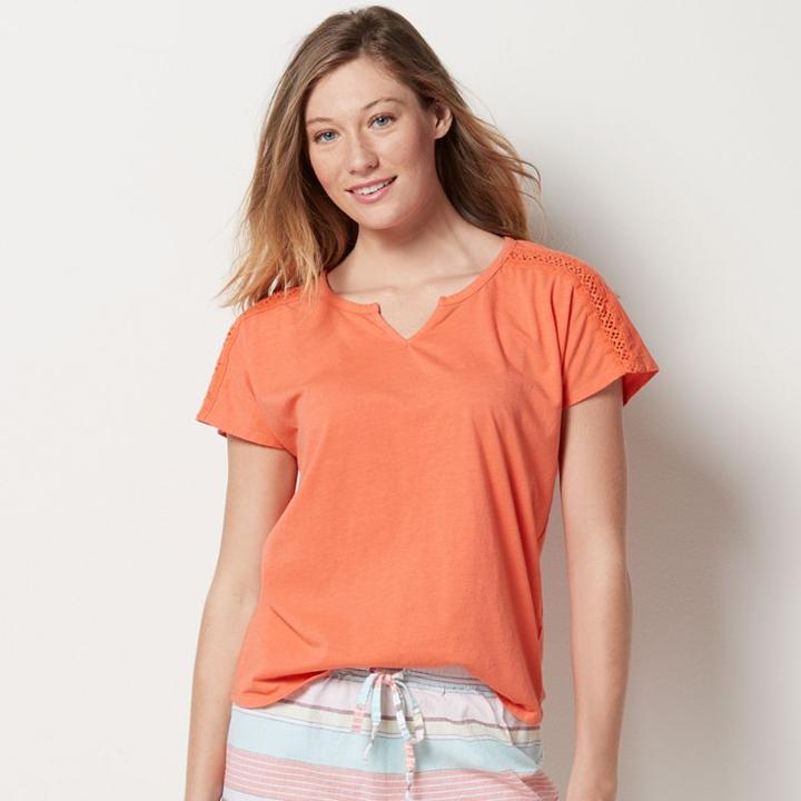 Women's Sonoma Goods For Life&trade; Pajamas: Notch Neck Tee, Size: Small, Med Orange