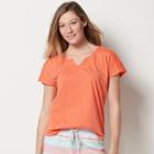 Women's Sonoma Goods For Life&trade; Pajamas: Notch Neck Tee, Size: Small, Med Orange