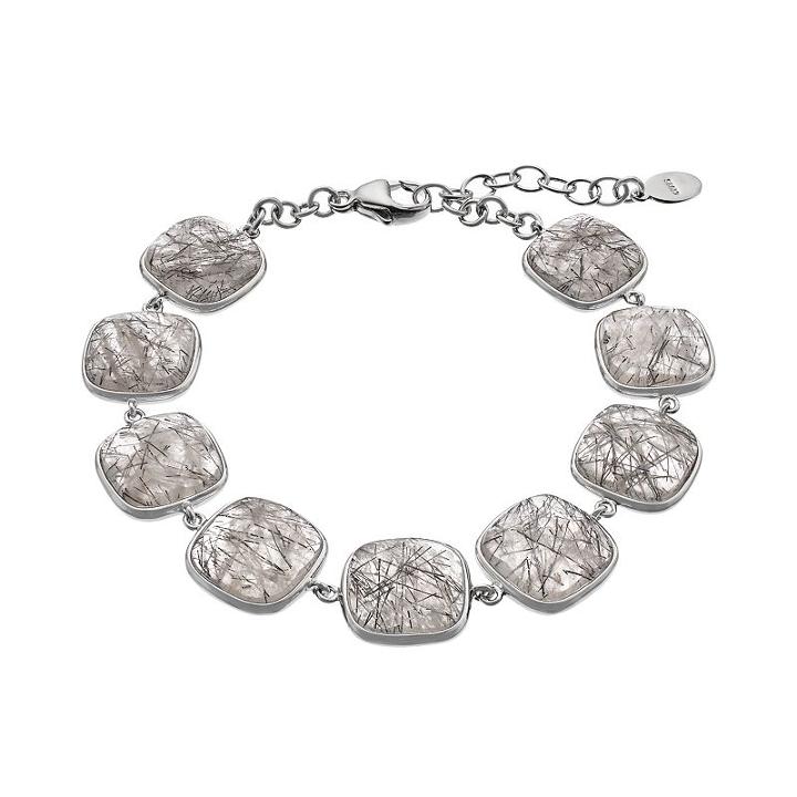 Sterling Silver Black Rutilated Quartz Cabochon Bracelet, Women's, Size: 7