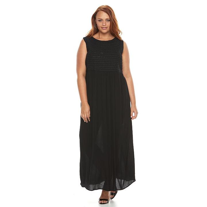 Design 365, Plus Size Embroidered Maxi Dress, Women's, Size: 3xl, Black