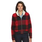 Women's Woolrich Buffalo Check Wool Blend Bomber Jacket, Size: Large, Dark Red