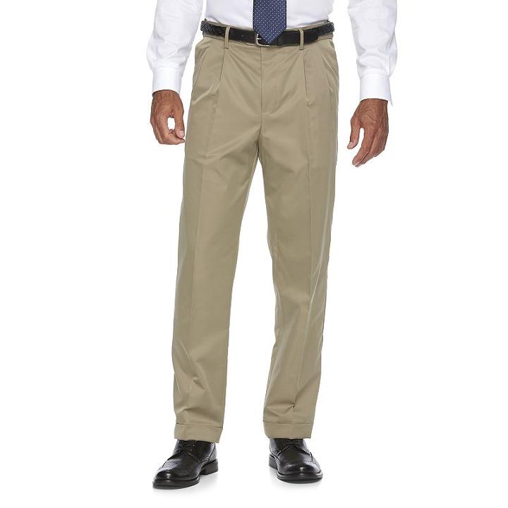Big & Tall Croft & Barrow&reg; Classic-fit No-iron Performance Khaki Pleated Dress Pants, Men's, Size: 46x30, Beig/green (beig/khaki)