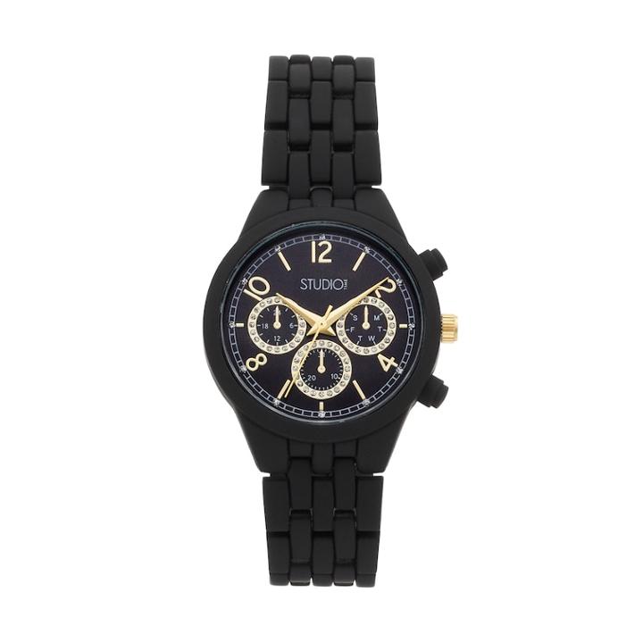 Studio Time Women's Crystal Accent Watch, Size: Medium, Black