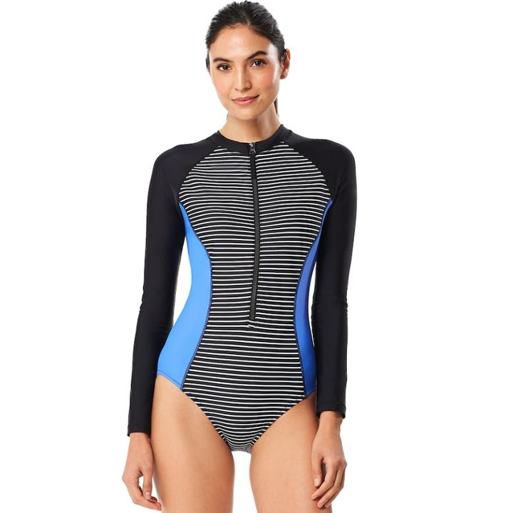 Women's Speedo Colorblock Rash Guard, Size: Large, Black White