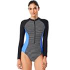 Women's Speedo Colorblock Rash Guard, Size: Large, Black White