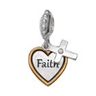 Individuality Beads Crystal Two Tone Sterling Silver Faith Heart Charm, Women's, Grey