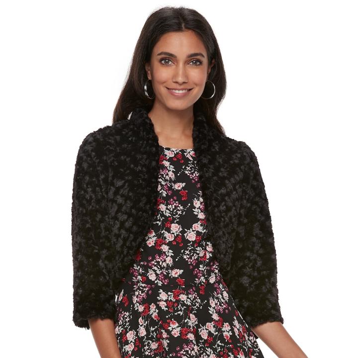 Women's Elle&trade; Faux-fur Bolero Jacket, Size: Xl, Black