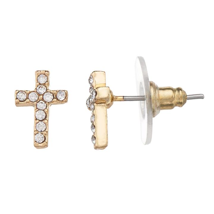 Lc Lauren Conrad Simulated Crystal Nickel Free Cross Stud Earrings, Women's, Gold