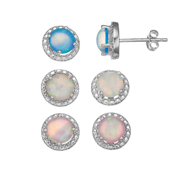 Sterling Silver Lab-created Opal Stud Earring Set, Women's, Pink