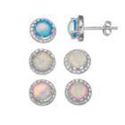 Sterling Silver Lab-created Opal Stud Earring Set, Women's, Pink