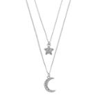 Star & Crescent Charm Double Strand Necklace, Women's, Silver