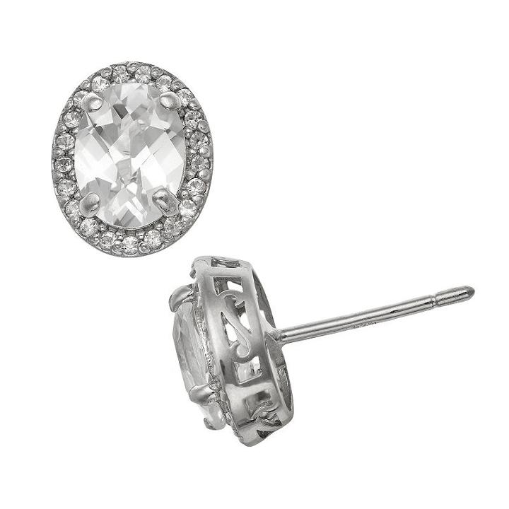 Sterling Silver Lab-created White Sapphire Halo Stud Earrings, Women's