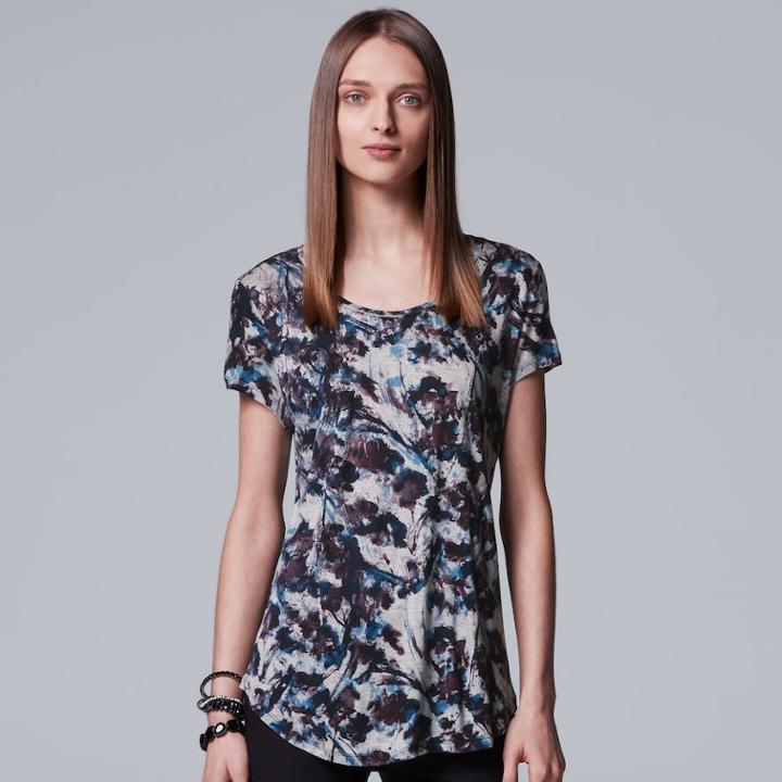 Women's Simply Vera Vera Wang Print Scoopneck Tee, Size: Xs, Dark Blue