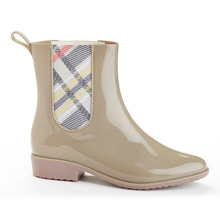 Henry Ferrera Clarity Women's Water-resistant Plaid Rain Boots, Size: 7, Beig/green (beig/khaki)