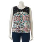 Juniors' Plus Size Heartsoul Lace-yoke Ikat Tank, Teens, Size: 1xl, White Oth