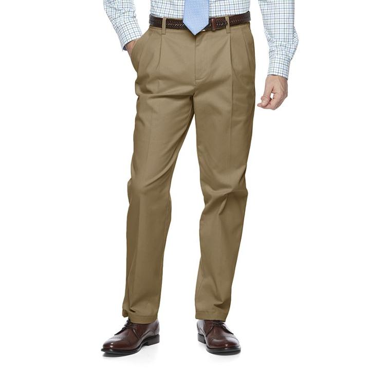 Men's Croft & Barrow&reg; Stretch Easy-care Classic-fit Pleated Pants, Size: 32x34, Med Beige