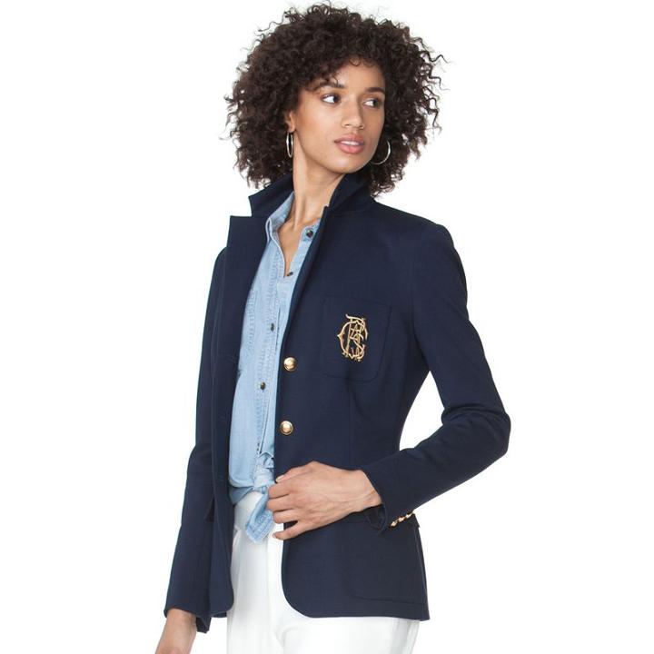 Women's Chaps Crest Button-down Blazer, Size: 10, Blue (navy)