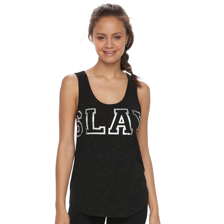 Juniors' So&reg; Active Racerback Graphic Tank, Teens, Size: Large, Black