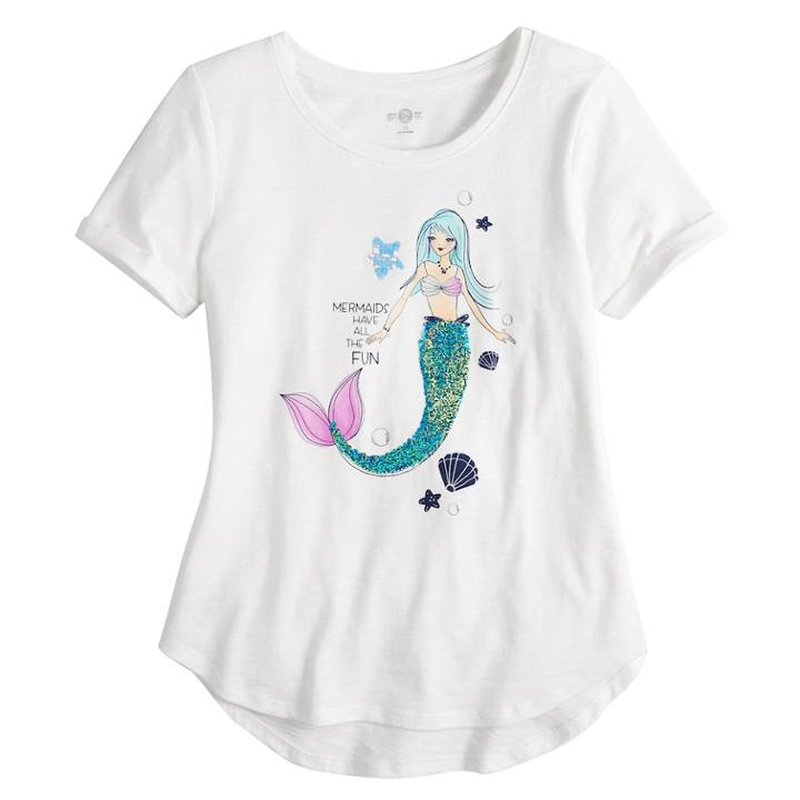Girls 7-16 & Plus Size So&reg; Flip Sequin Rolled Cuff Tee, Size: 16 1/2, White