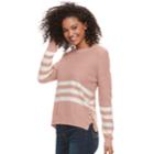Juniors' Pink Republic Lace-up Striped Sweater, Teens, Size: Large, Med Beige