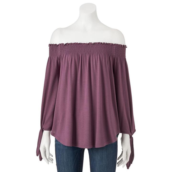 Juniors' Pink Republic Smocked Off The Shoulder Top, Girl's, Size: Medium, Lt Purple