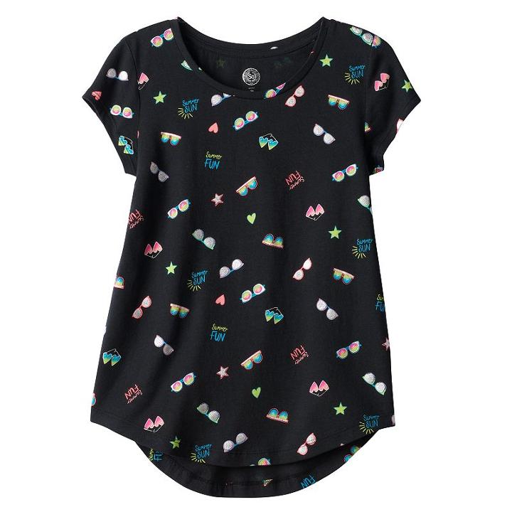 Girls 7-16 So&reg; Short Sleeve Curve Hem Tee, Girl's, Size: 16, Black