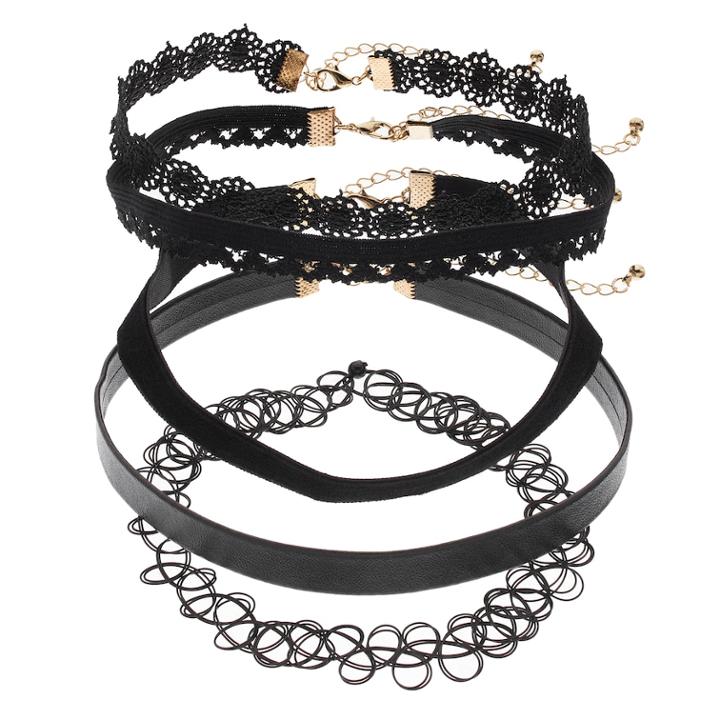 Mudd&reg; Lace, Faux Leather & Tattoo Choker Necklace Set, Women's, Black